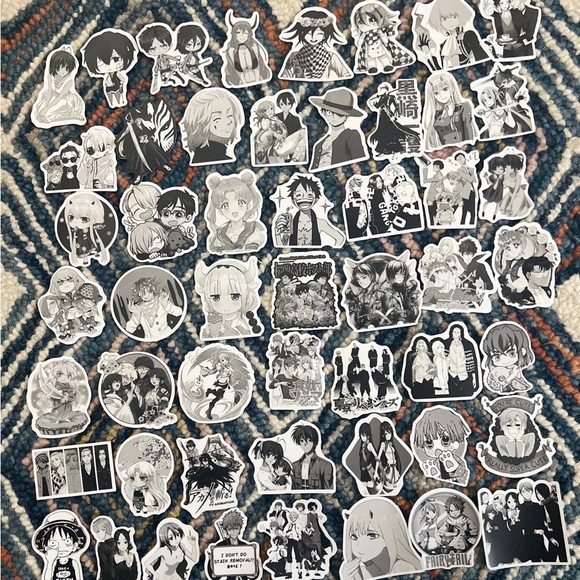 Kawaii Japanese Anime Sticker Set of 50 pcs Black and White - Picture 4 of 6